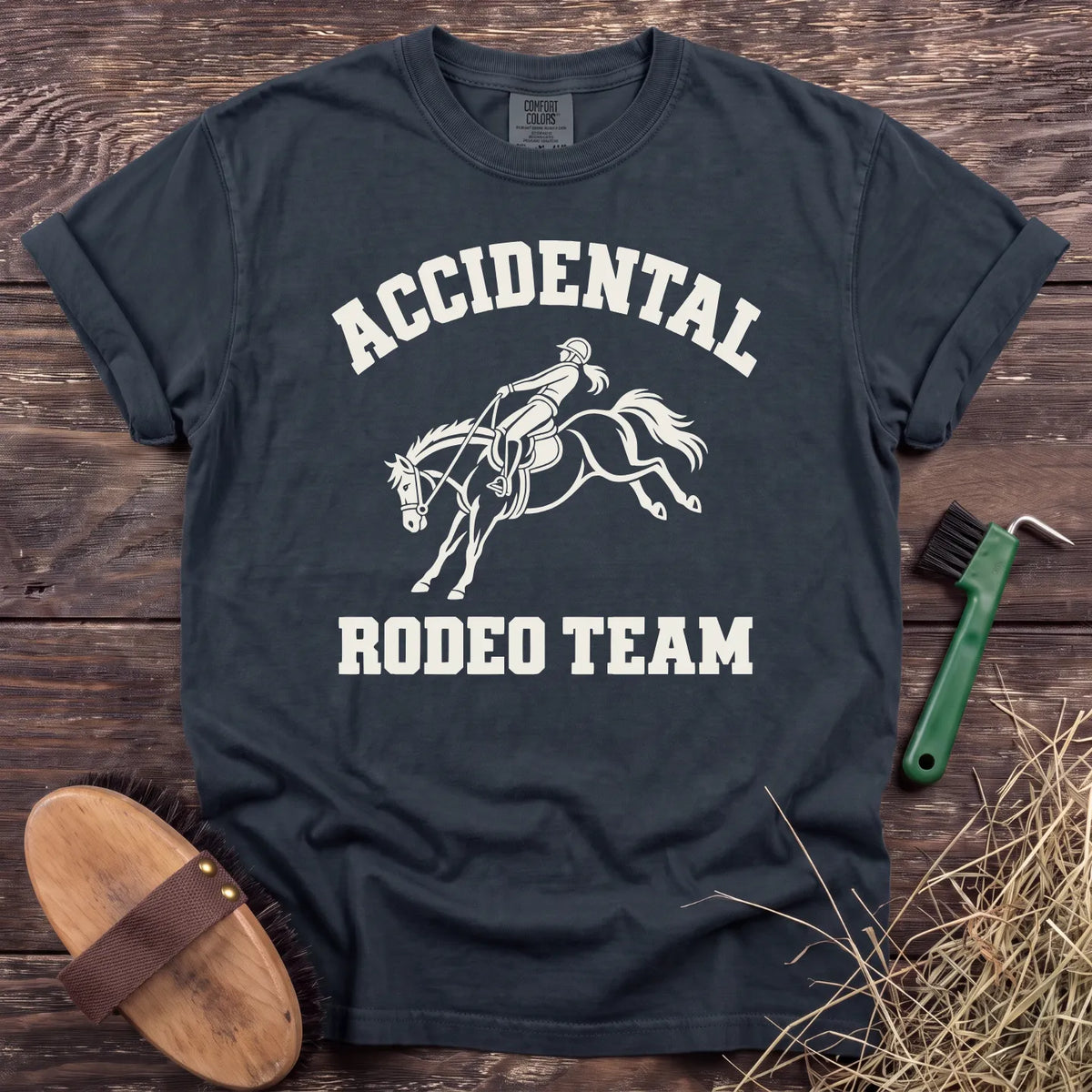 Accidental Rodeo Team bucking horse and rider T-shirt in Graphite [color: Graphite]