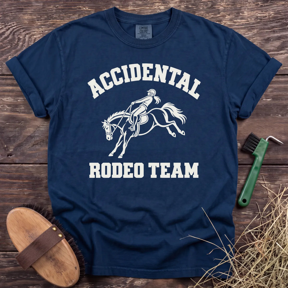 Accidental Rodeo Team bucking horse and rider T-shirt in Navy [color: Navy]