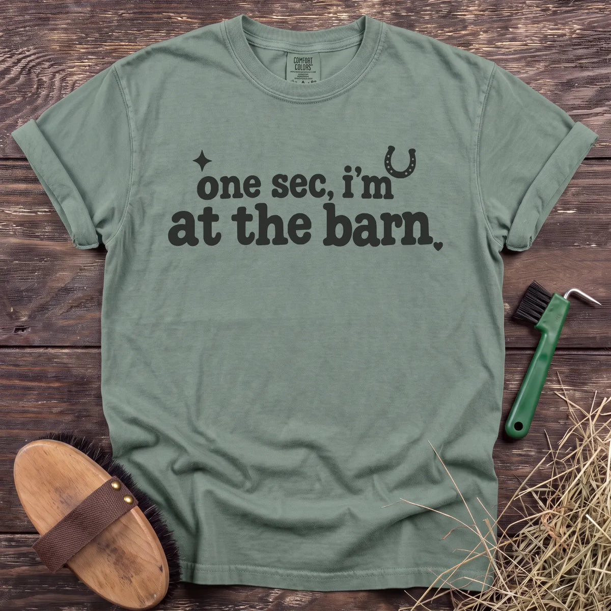 One sec, I’m at the barn graphic T-shirt in Bay [color: Bay]
