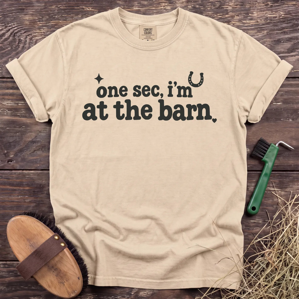 One sec, I’m at the barn graphic T-shirt in Ivory [color: Ivory]