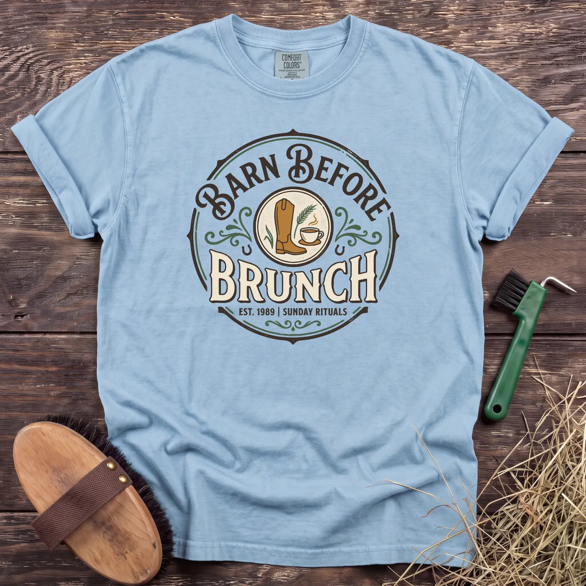 Barn Before Brunch T-Shirt in Chambray [color: Chambray]
