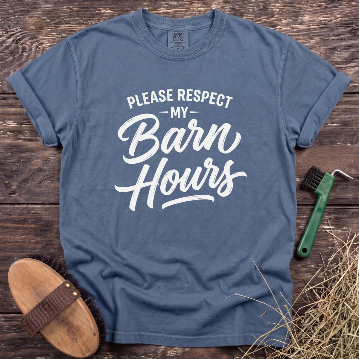 Barn Hours T-Shirt in Blue Jean [color: Blue Jean]