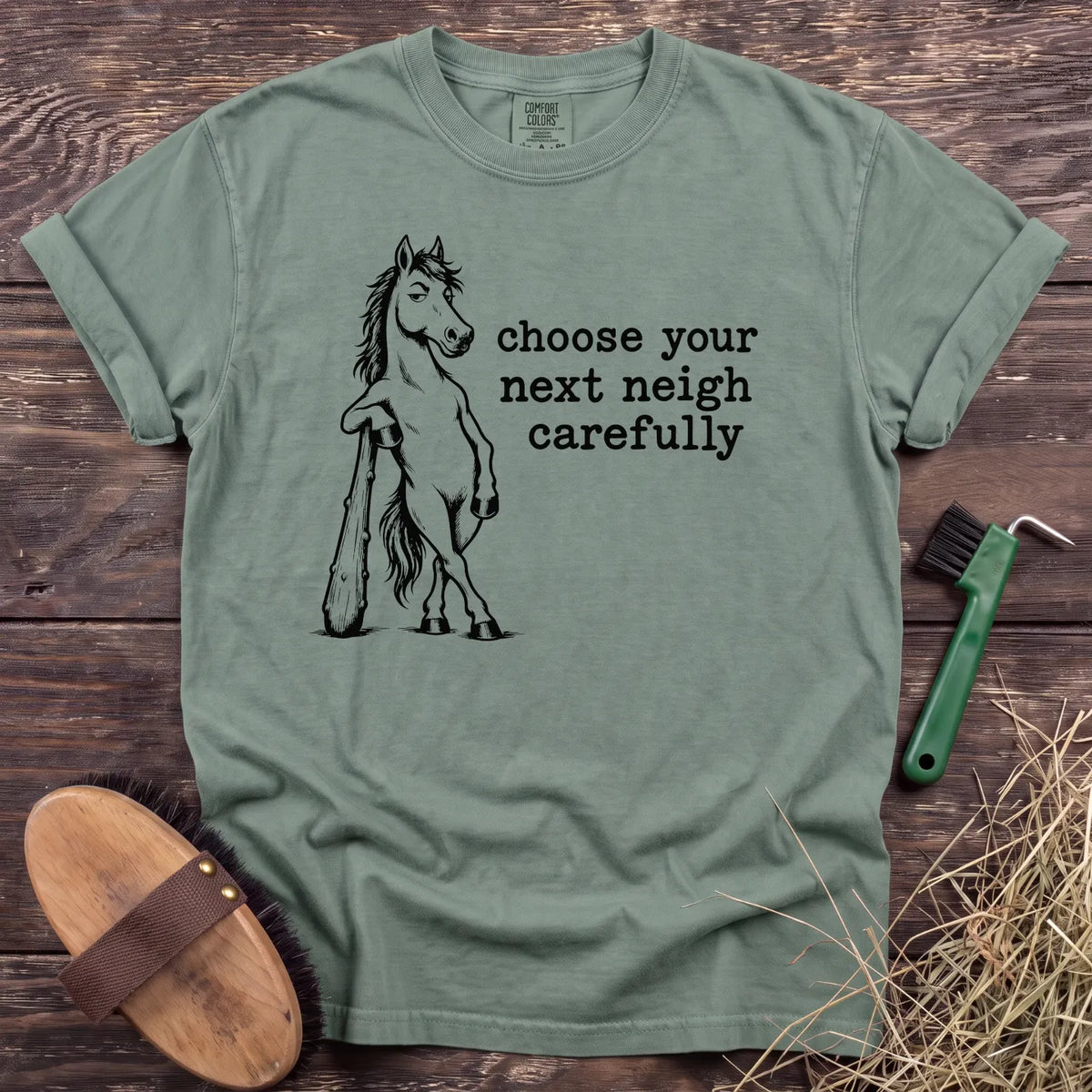 Choose your next neigh carefully horse cartoon T-shirt in Bay [color: Bay]