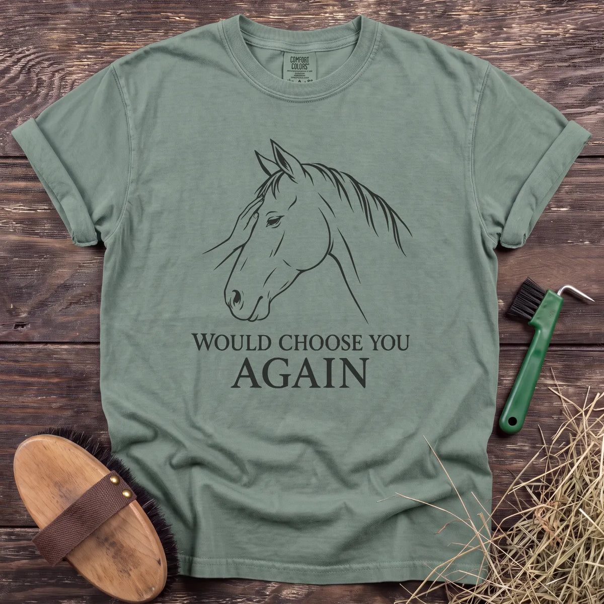 Would Choose You Again horse graphic T-shirt in Bay [color: Bay]