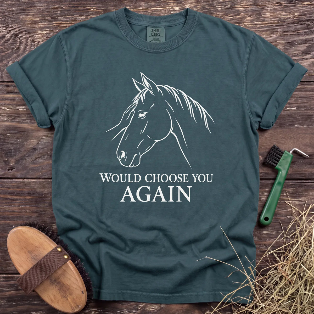 Would Choose You Again horse graphic T-shirt in Blue Spruce [color: Blue Spruce]