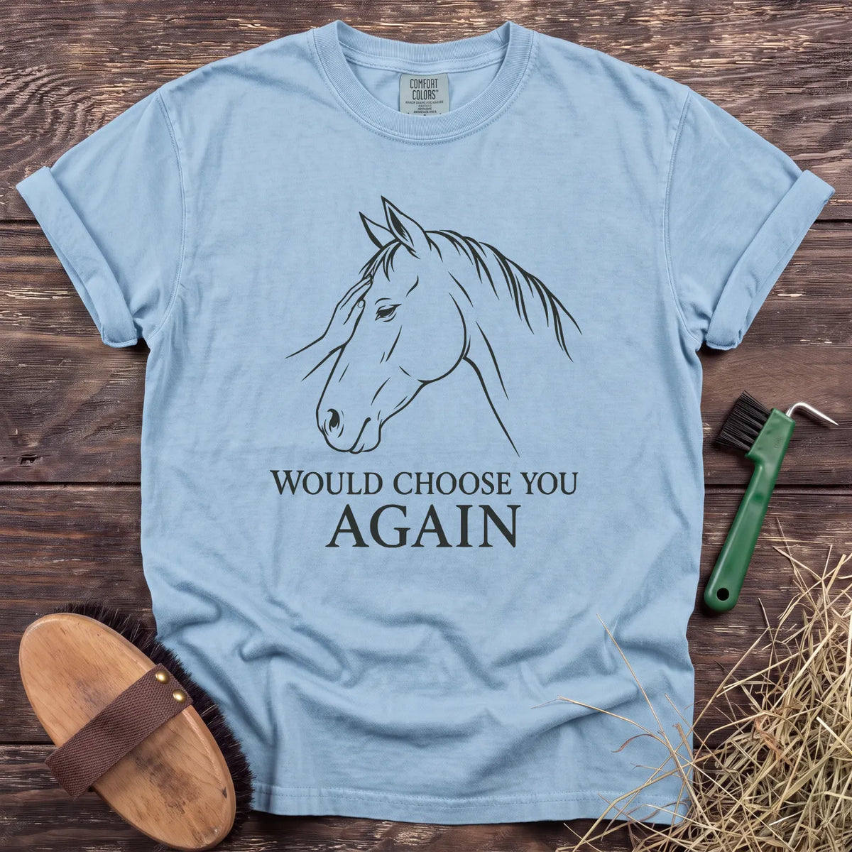 Would Choose You Again horse graphic T-shirt in Chambray [color: Chambray]