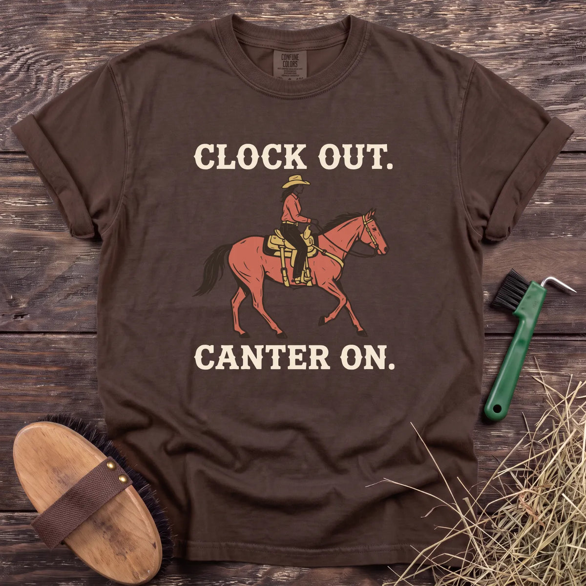 Clock Out Canter On T-Shirt in Espresso [color: Espresso]
