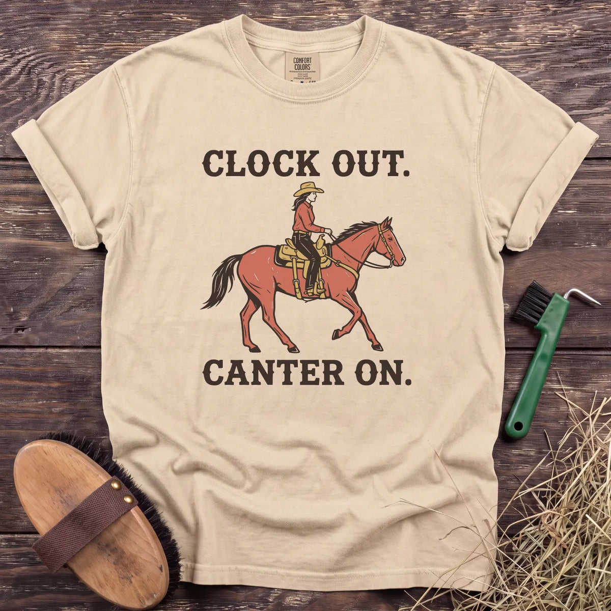 Clock Out Canter On T-Shirt in Ivory [color: Ivory]