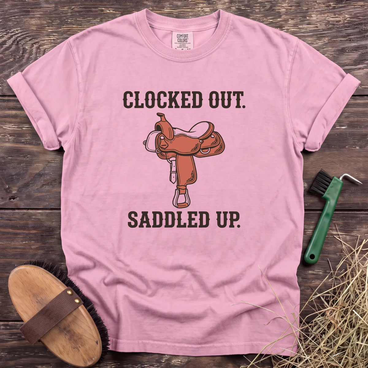 Clocked Out Saddled Up T-Shirt in Blossom [color: Blossom]
