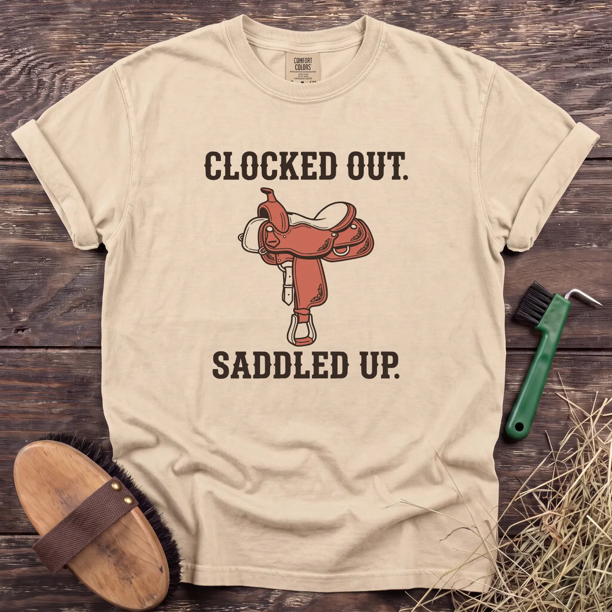 Clocked Out Saddled Up T-Shirt in Ivory [color: Ivory]