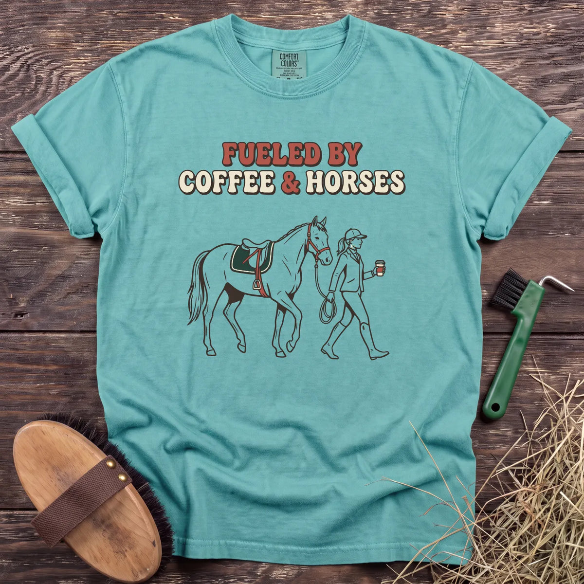 Coffee & Horses T-Shirt in Chalky Mint [color: Chalky Mint]