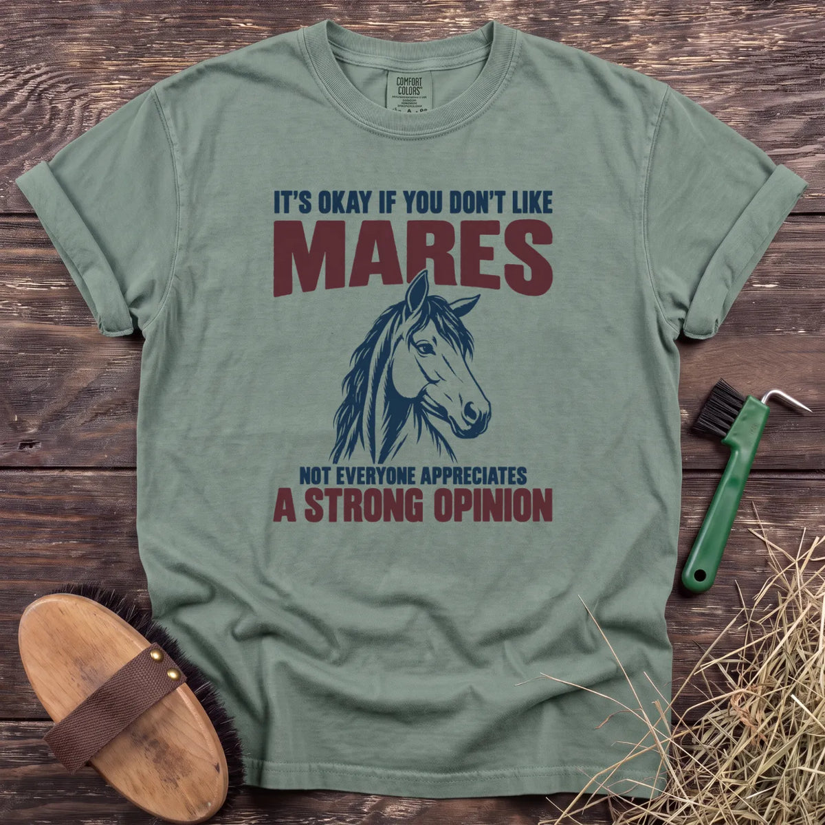 Don't like mares, strong opinion horse graphic T-shirt in Bay [color: Bay]