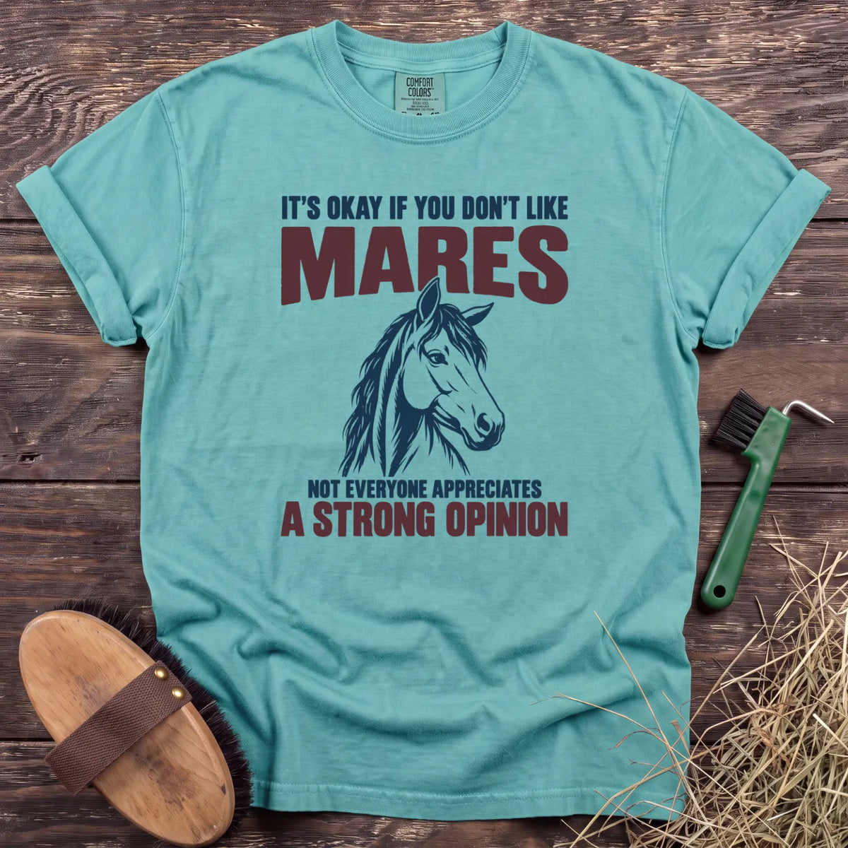 Don't like mares, strong opinion horse graphic T-shirt in Chalky Mint [color: Chalky Mint]