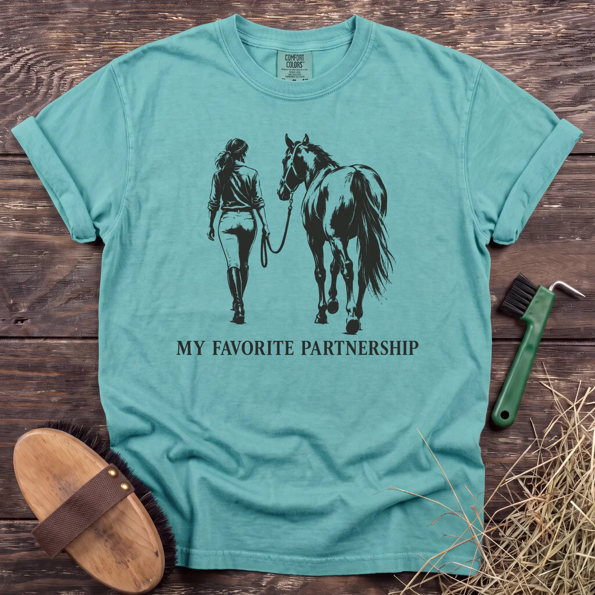 My Favorite Partnership rider and horse T-shirt in Chalky Mint [color: Chalky Mint]