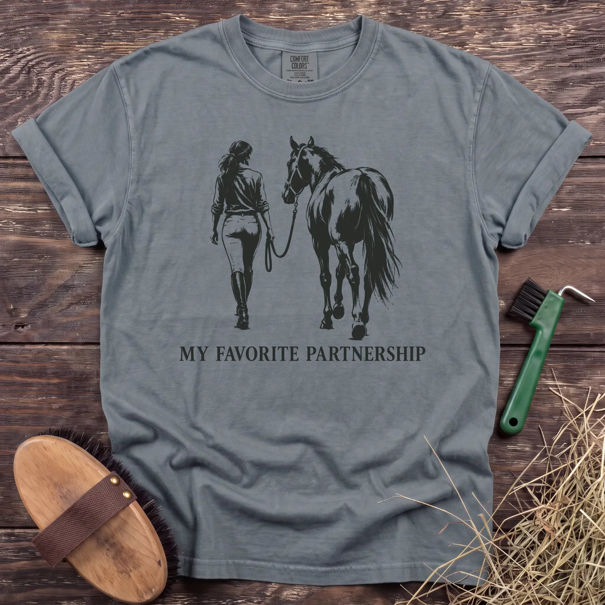 My Favorite Partnership rider and horse T-shirt in Granite [color: Granite]