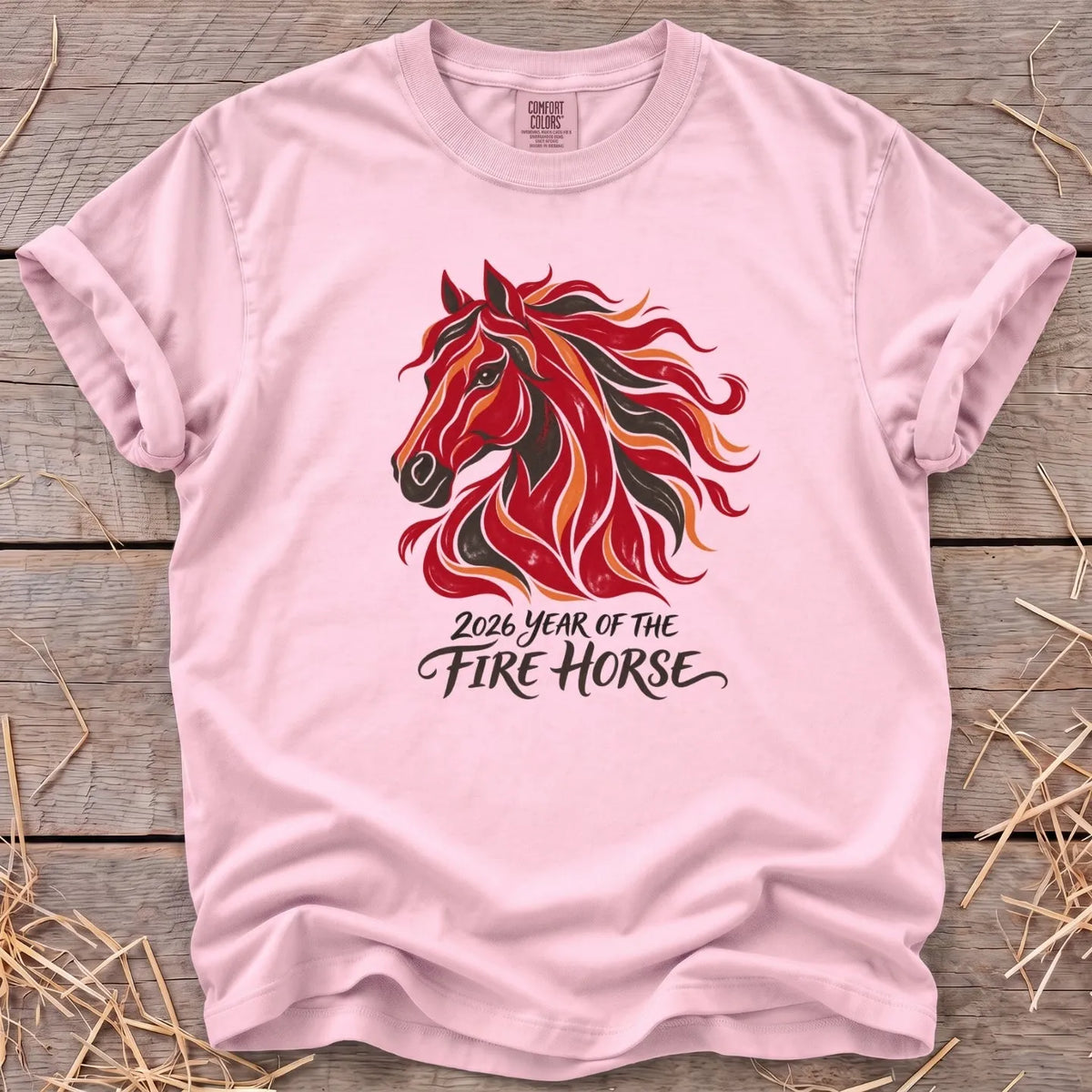 Fire Horse Portrait T-Shirt in Blossom [color: Blossom]