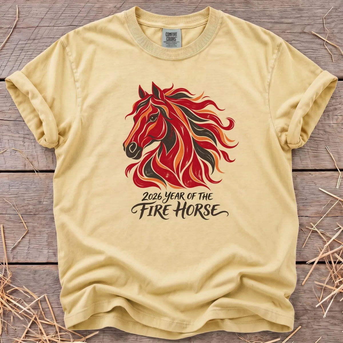 Fire Horse Portrait T-Shirt in Butter [color: Butter]