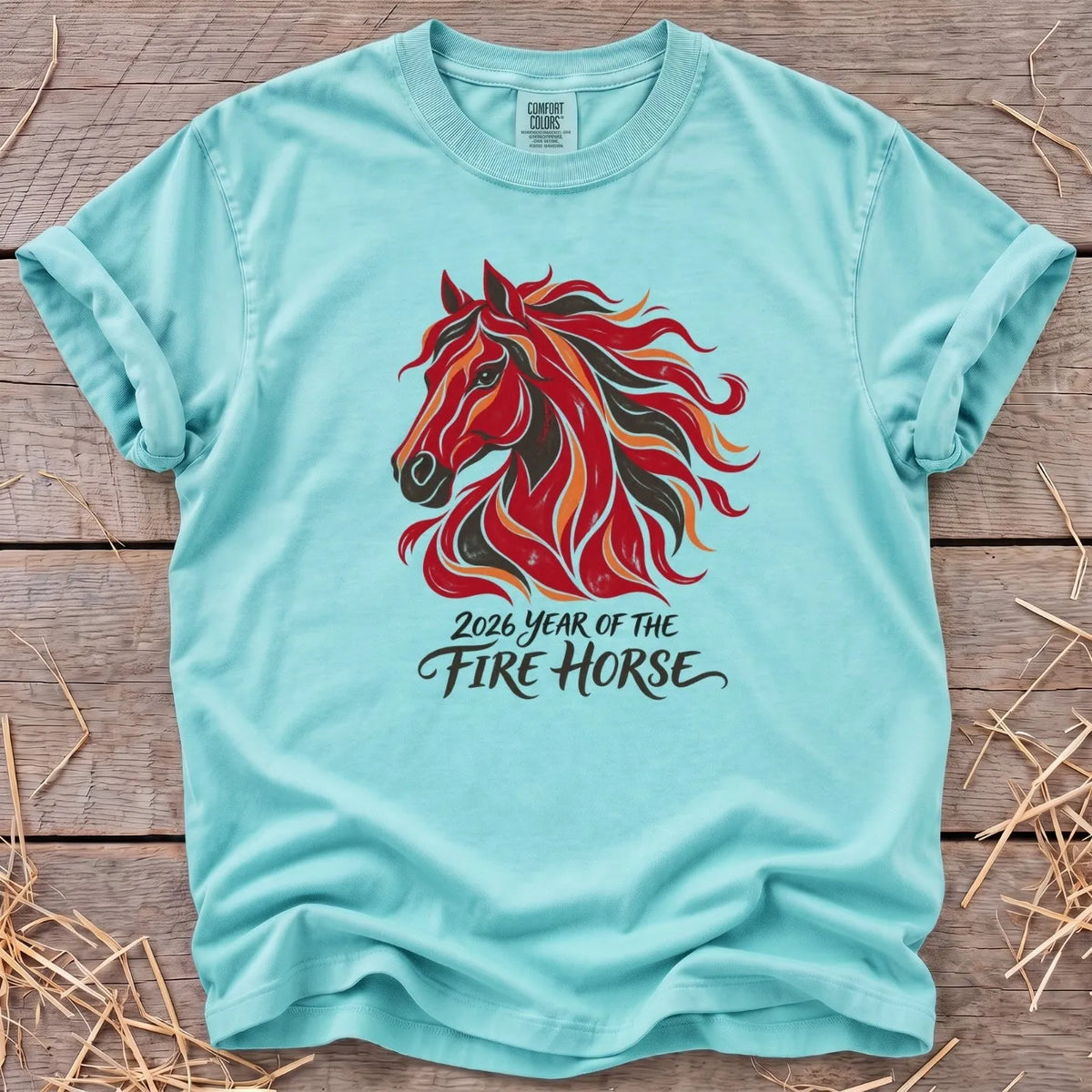 Fire Horse Portrait T-Shirt in Chalky Mint [color: Chalky Mint]