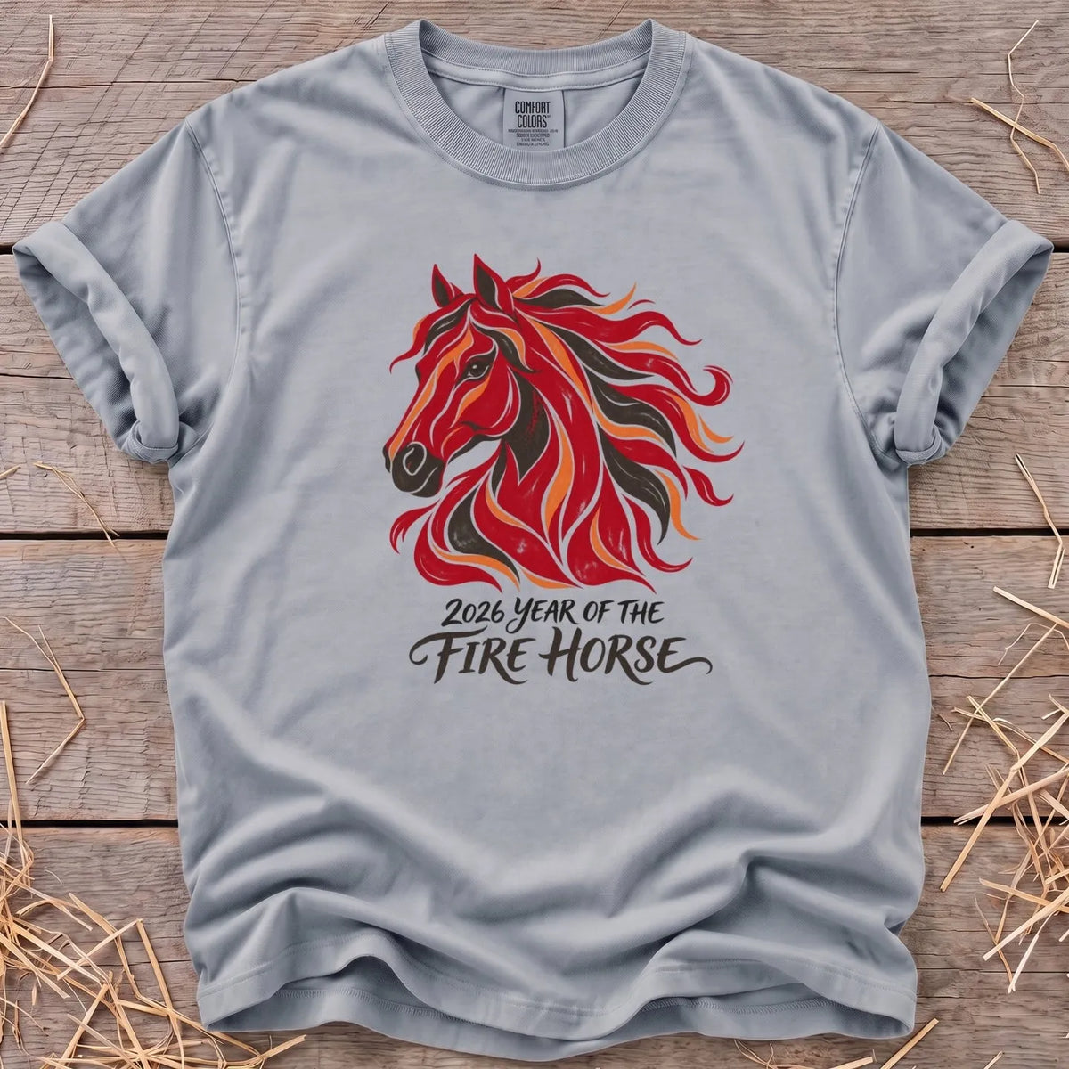 Fire Horse Portrait T-Shirt in Granite [color: Granite]