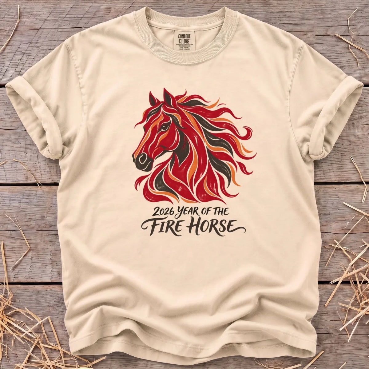 Fire Horse Portrait T-Shirt in Ivory [color: Ivory]