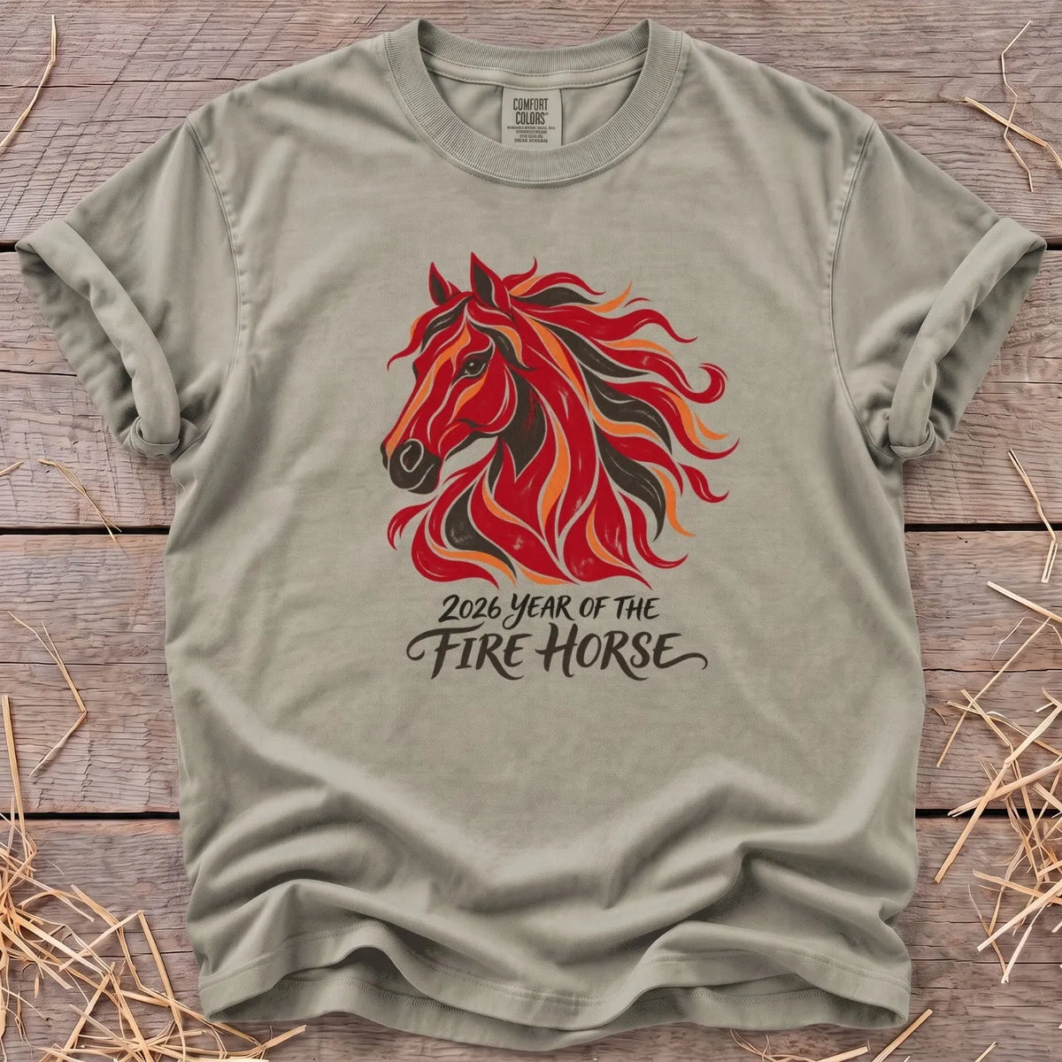 Fire Horse Portrait T-Shirt in Sandstone [color: Sandstone]