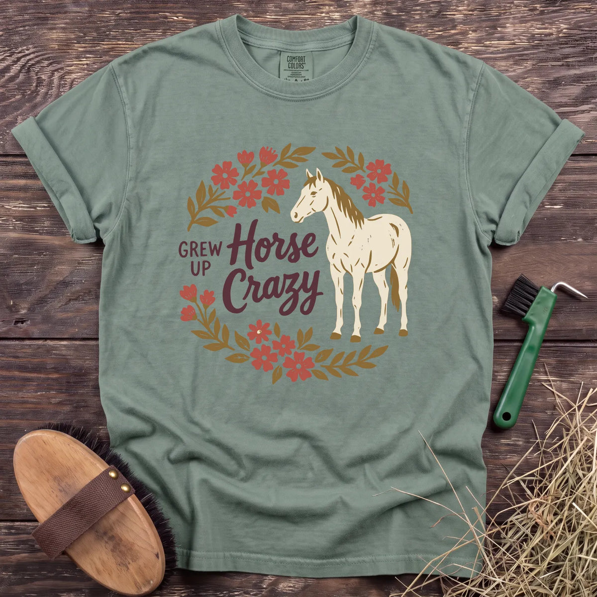 Grew Up Horse Crazy T-Shirt in Bay [color: Bay]