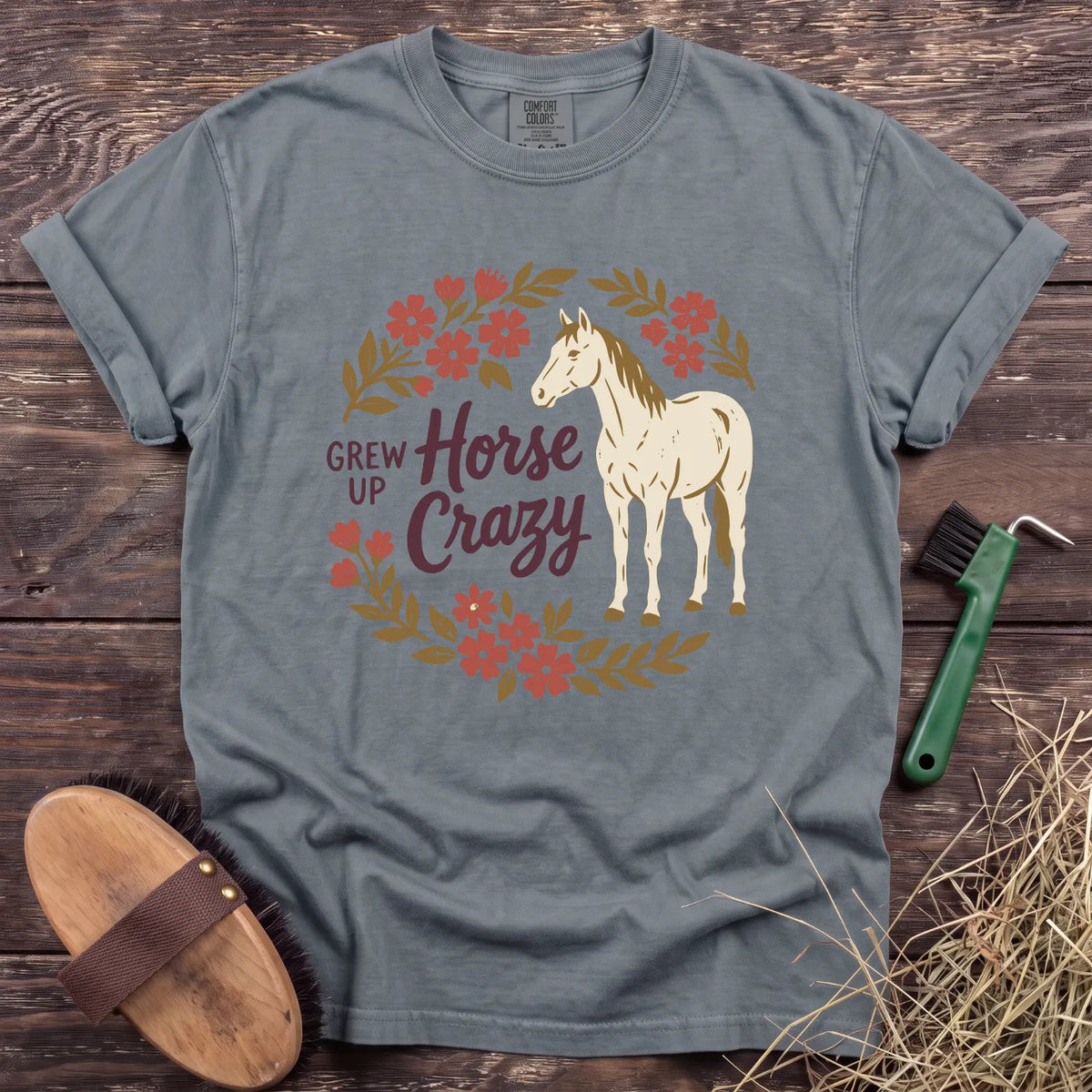 Grew Up Horse Crazy T-Shirt in Granite [color: Granite]