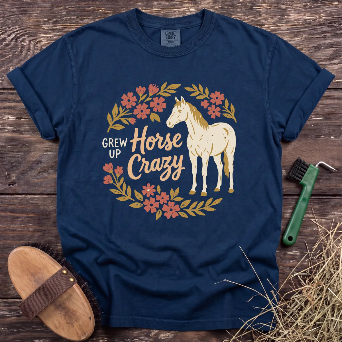 Grew Up Horse Crazy T-Shirt in Navy [color: Navy]