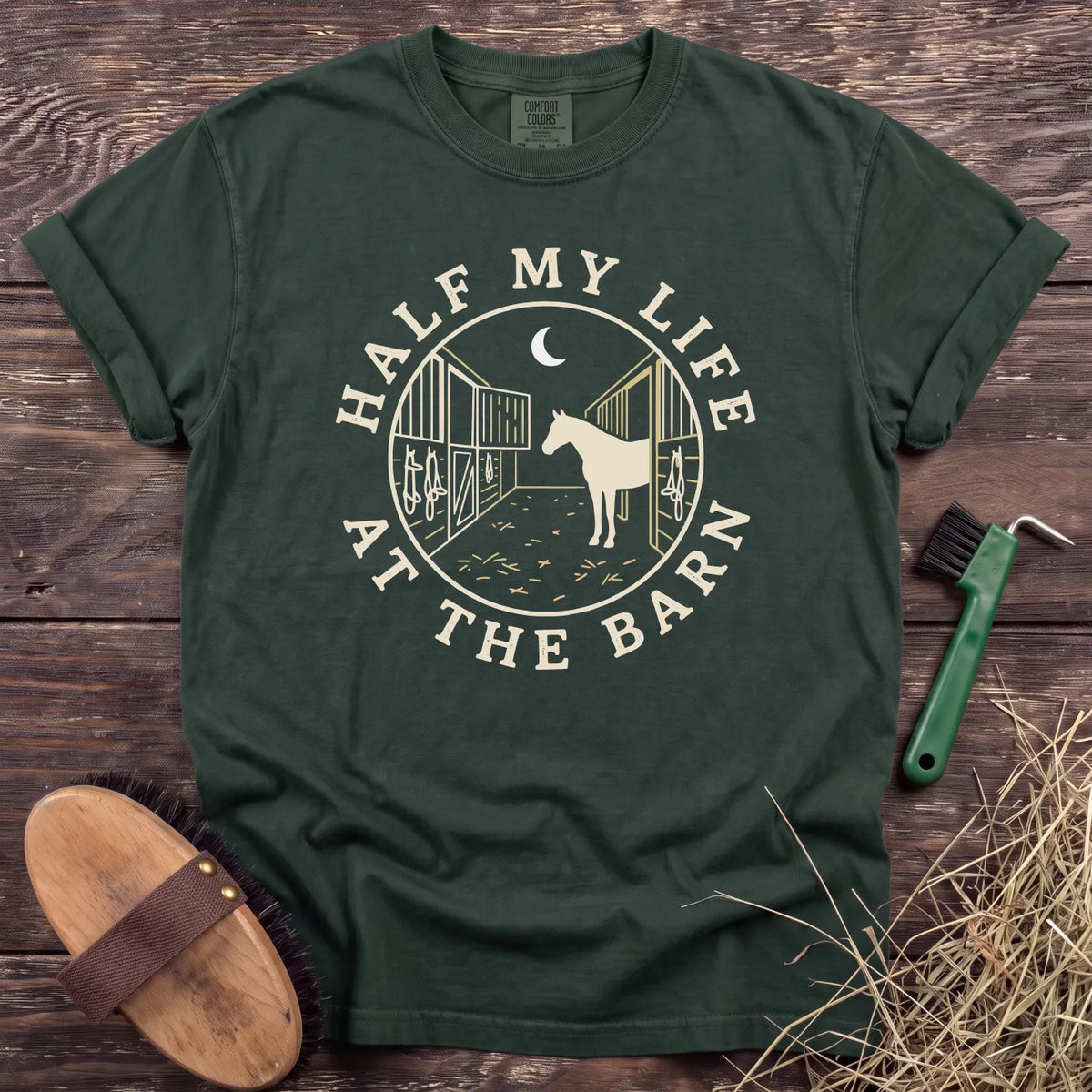 Half My Life at the Barn T-Shirt in Moss [color: Moss]