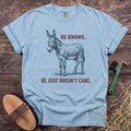 He Knows, Doesn’t Care T-Shirt in Chambray [color: Chambray]