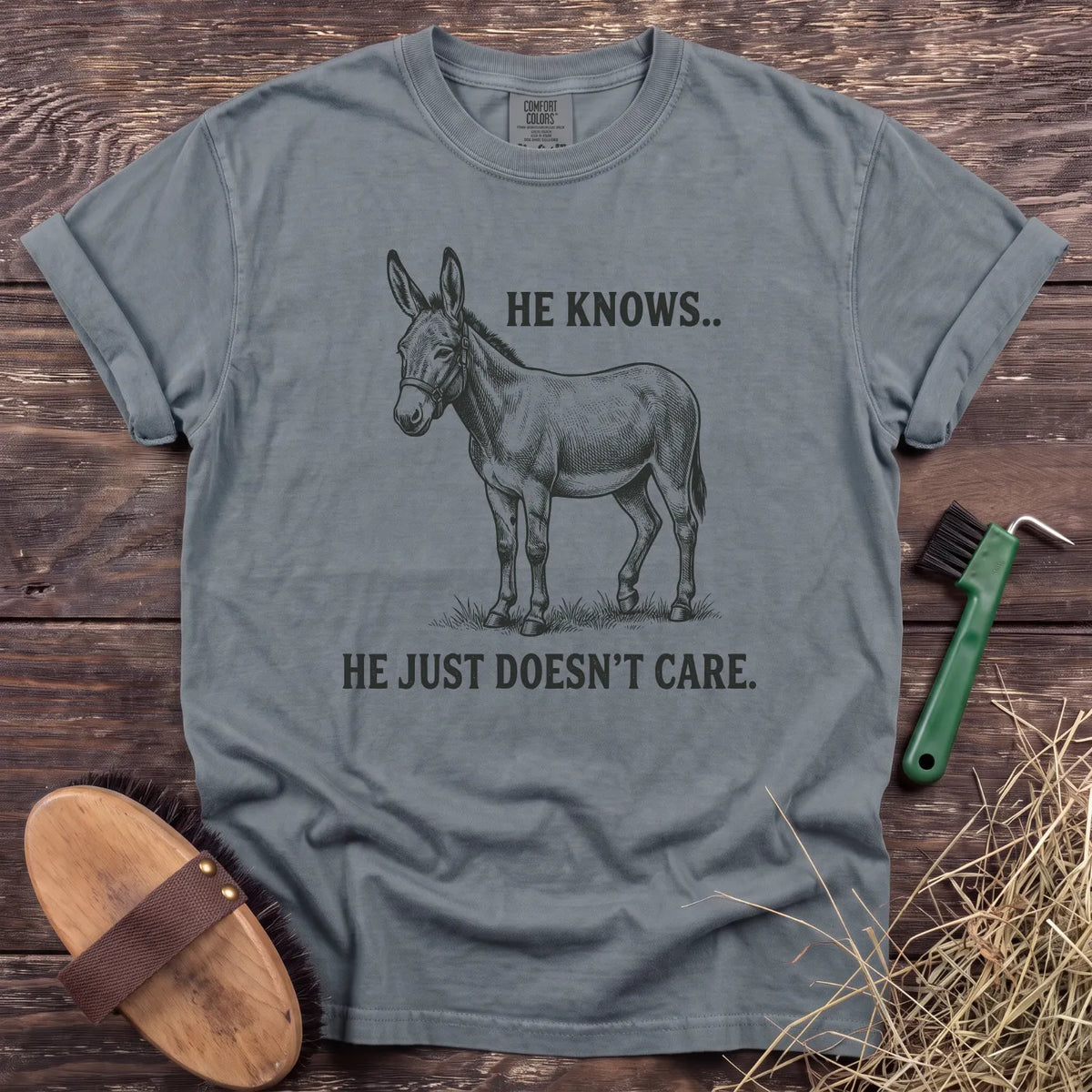 He Knows, Doesn’t Care T-Shirt in Granite [color: Granite]