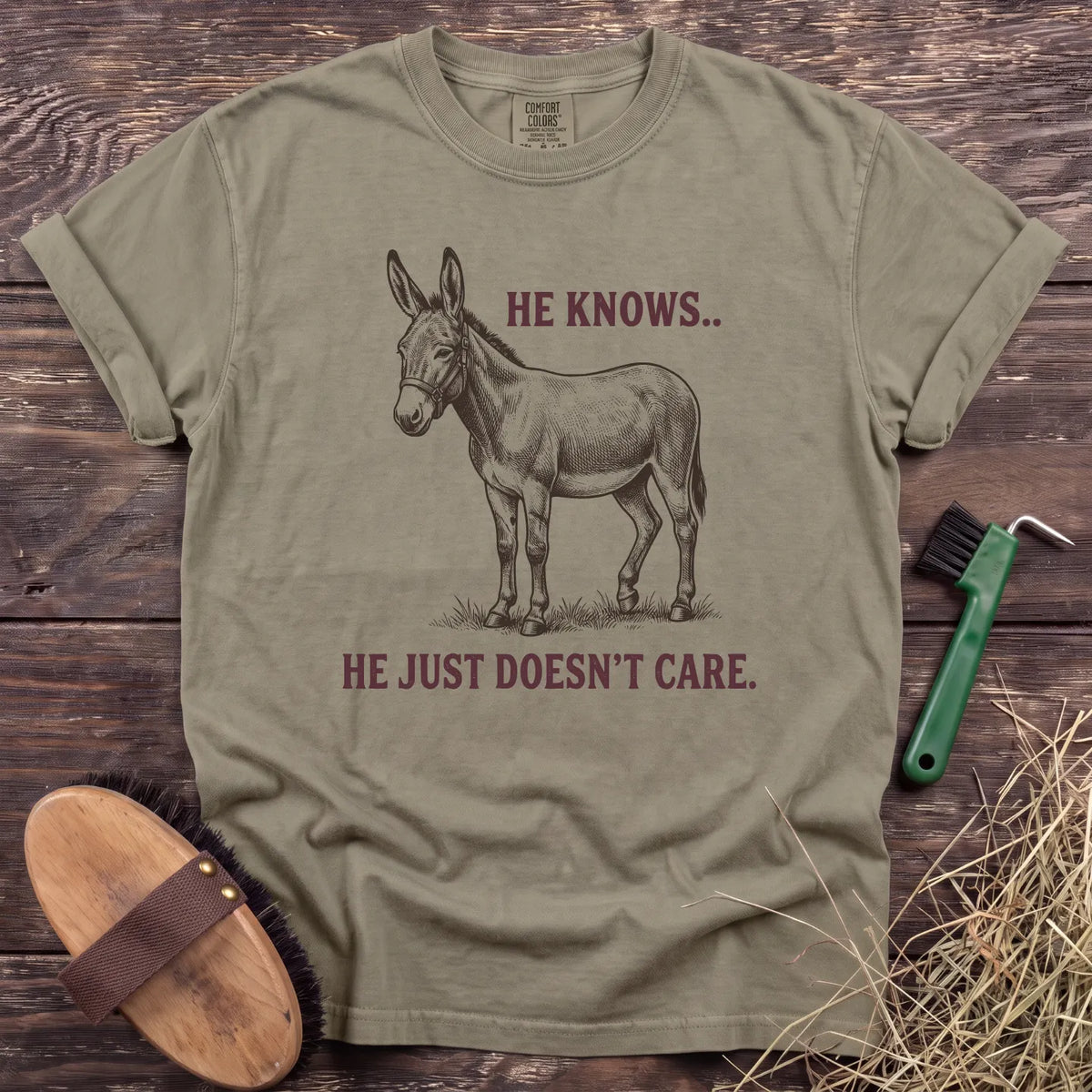 He Knows, Doesn’t Care T-Shirt in Sandstone [color: Sandstone]