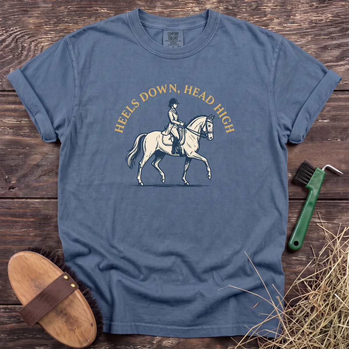 Heels Down, Head High T-Shirt in Blue Jean [color: Blue Jean]