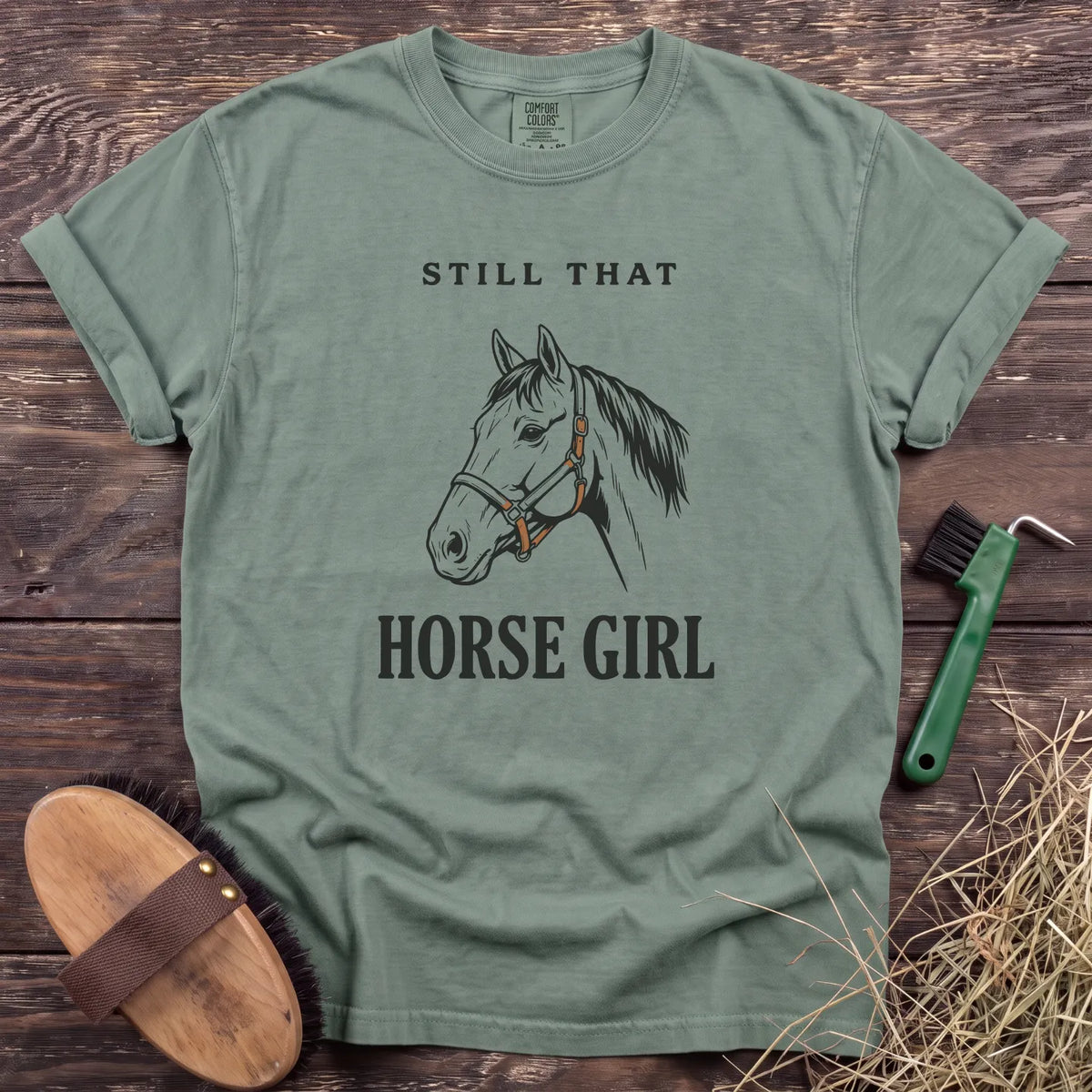 Horse Girl Portrait T-Shirt in Bay [color: Bay]