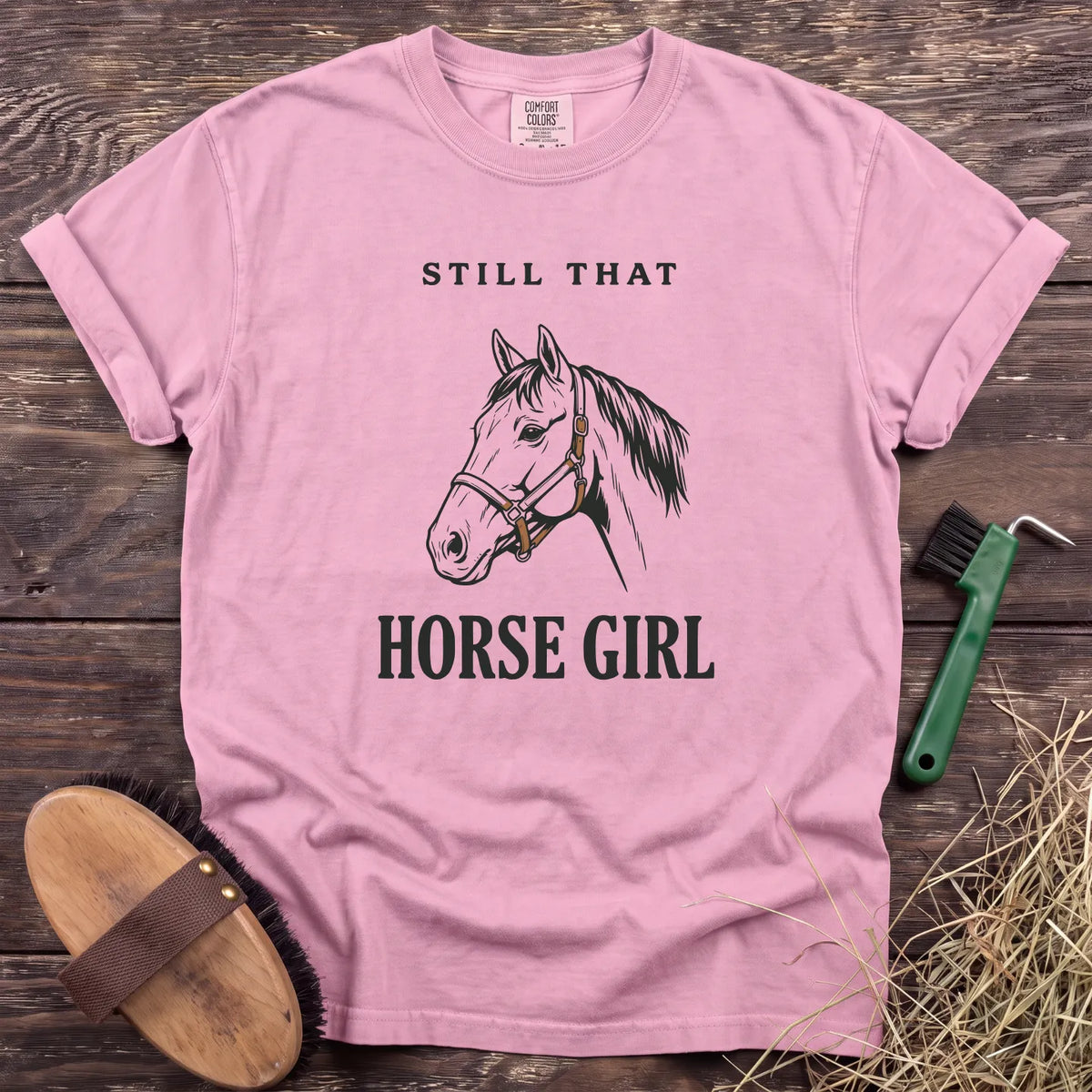 Horse Girl Portrait T-Shirt in Blossom [color: Blossom]