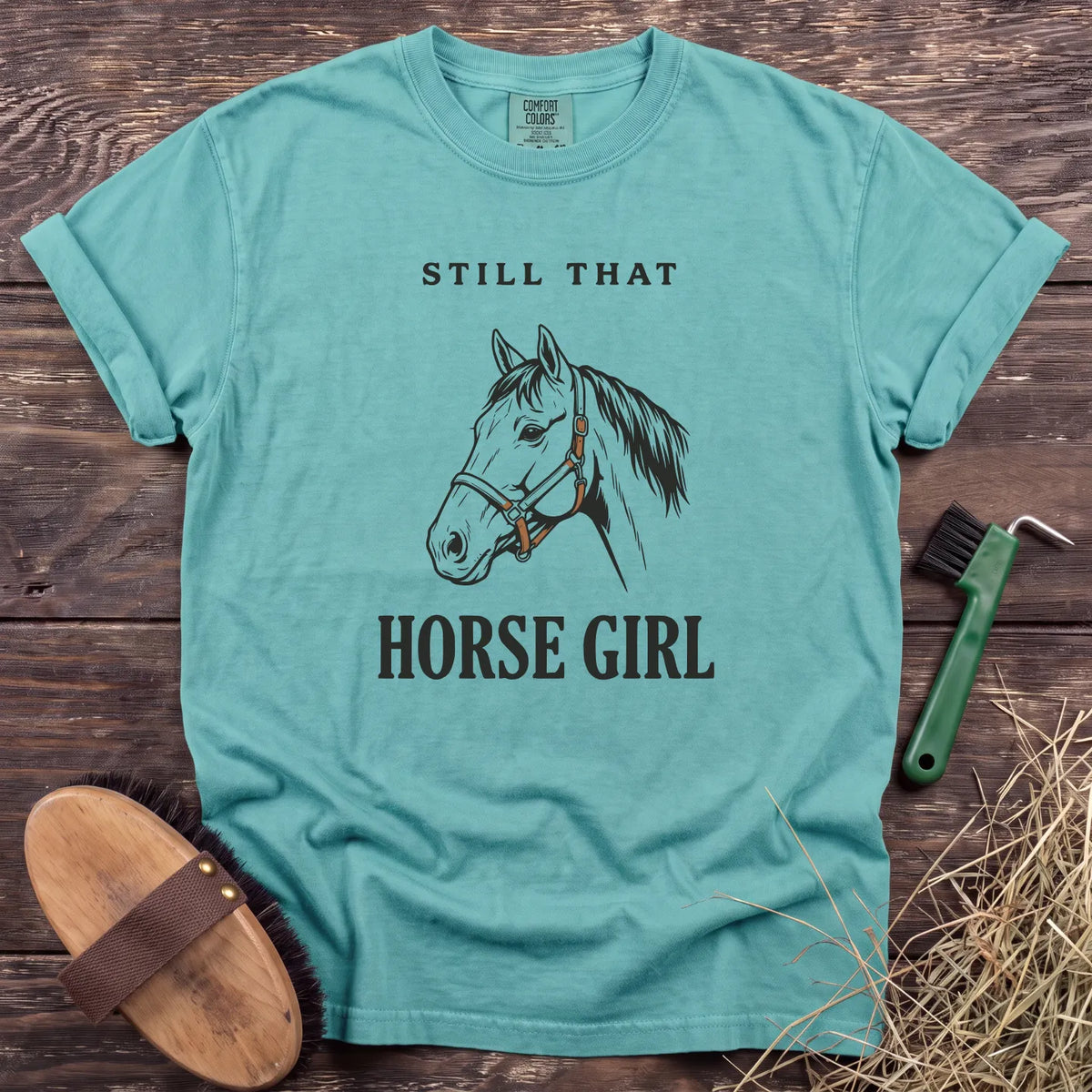 Horse Girl Portrait T-Shirt in Chalky Mint [color: Chalky Mint]