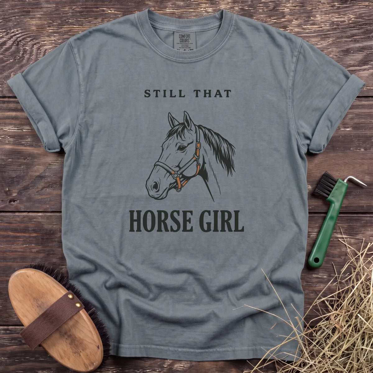 Horse Girl Portrait T-Shirt in Granite [color: Granite]