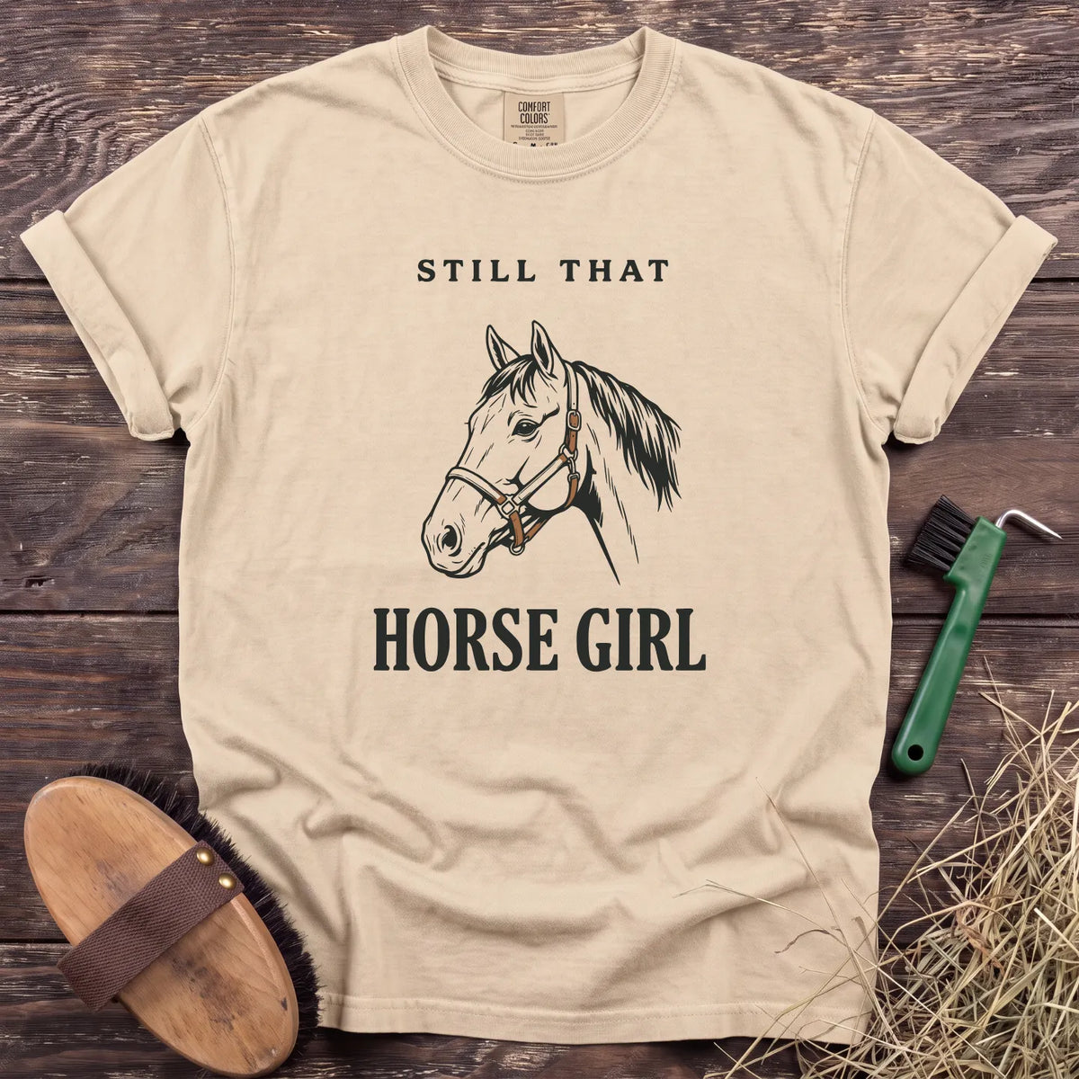 Horse Girl Portrait T-Shirt in Ivory [color: Ivory]