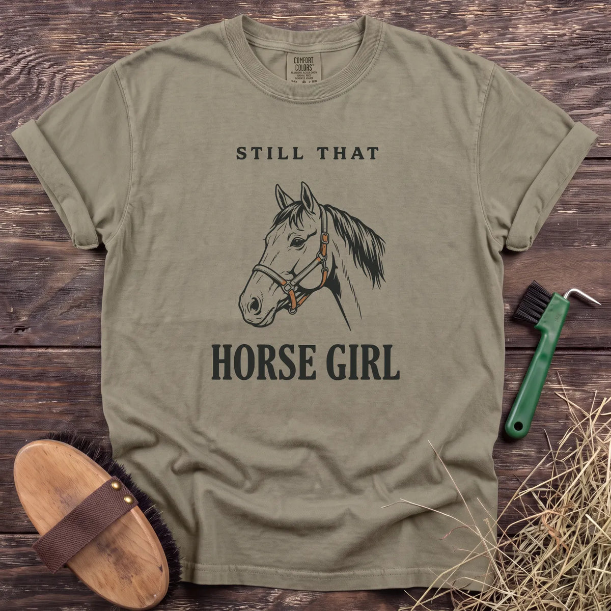 Horse Girl Portrait T-Shirt in Sandstone [color: Sandstone]