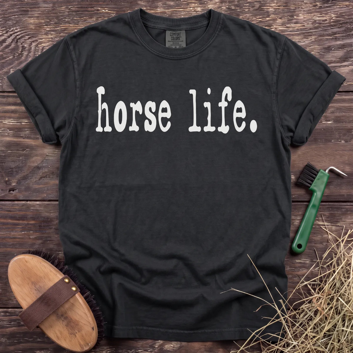 Horse life lettering T-shirt in Black [color: Black]