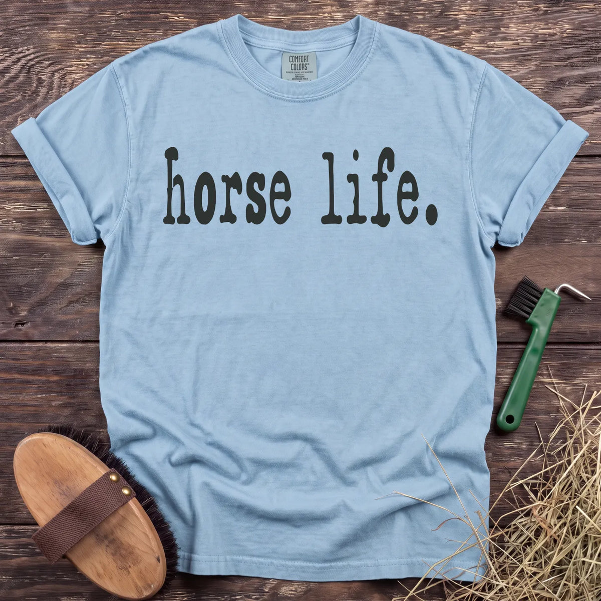 Horse life lettering T-shirt in Chambray [color: Chambray]