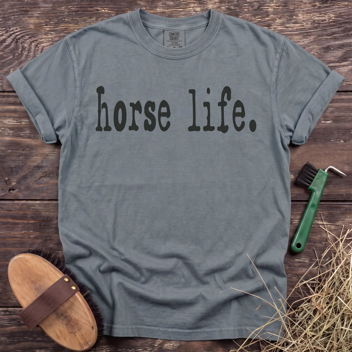 Horse life lettering T-shirt in Granite [color: Granite]