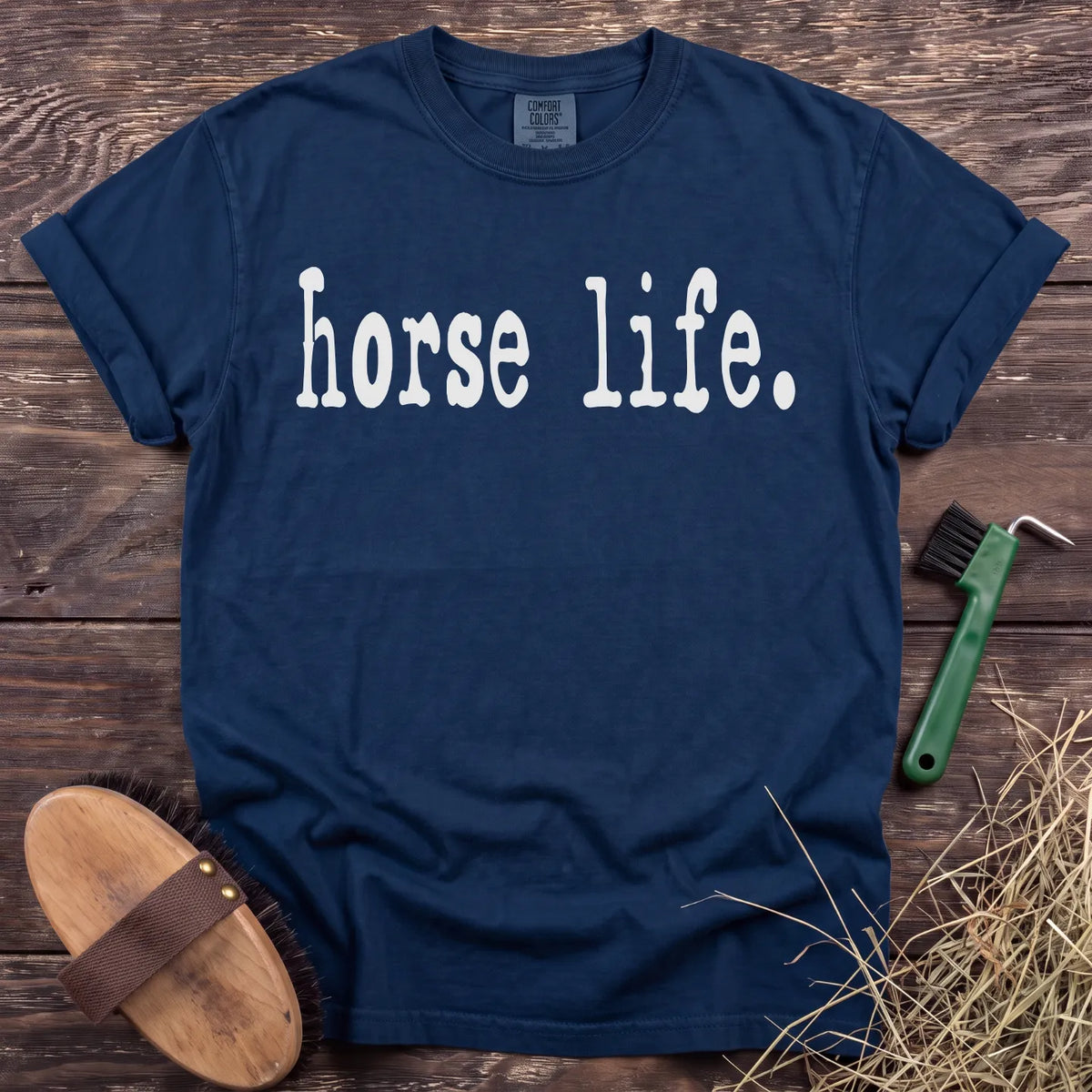 Horse life lettering T-shirt in Navy [color: Navy]