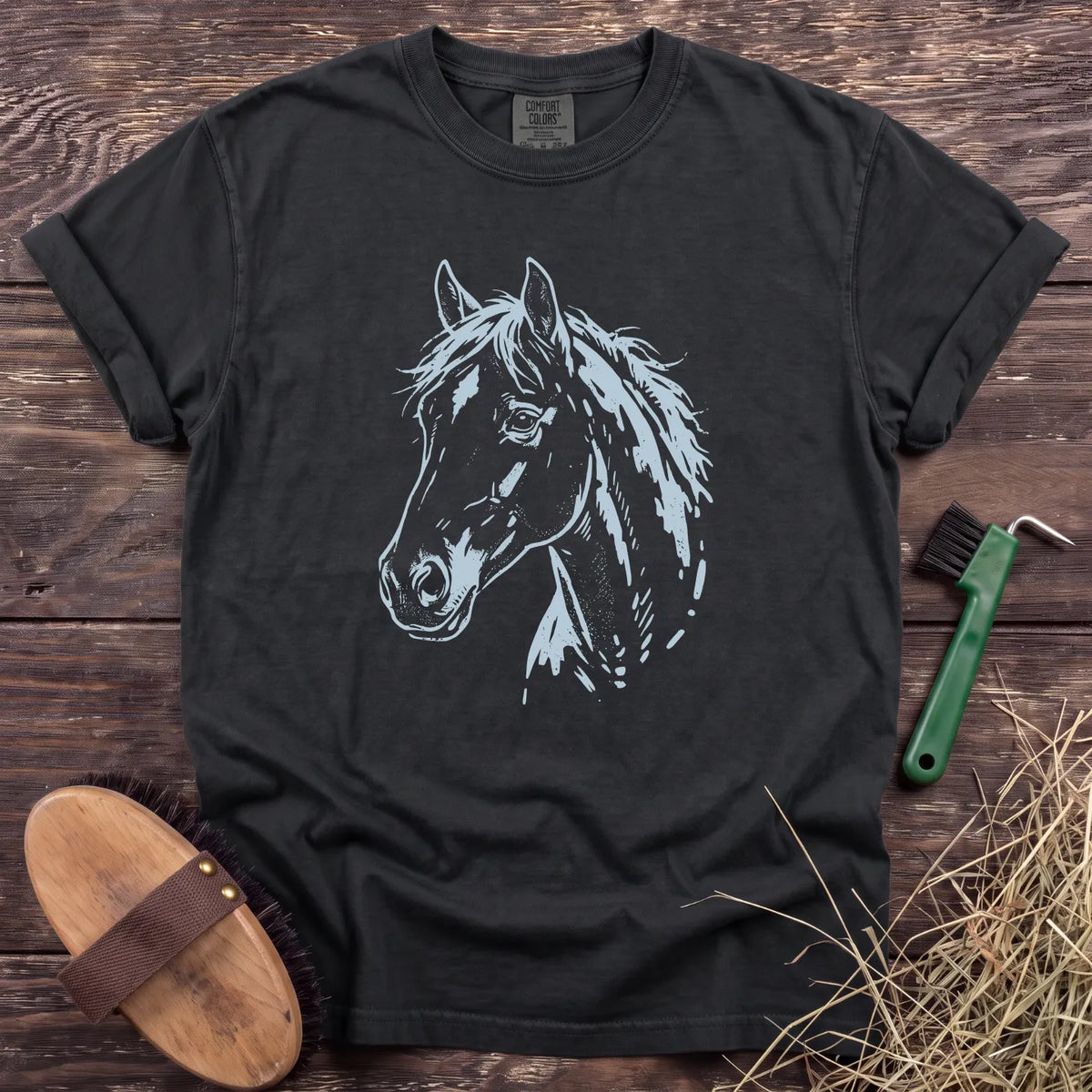 Horse Portrait T-Shirt in Black [color: Black]