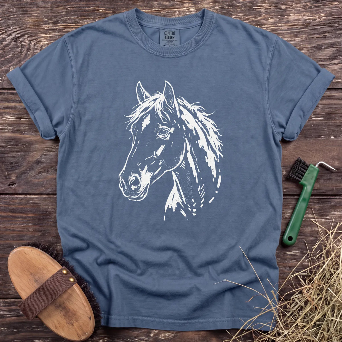 Horse Portrait T-Shirt in Blue Jean [color: Blue Jean]