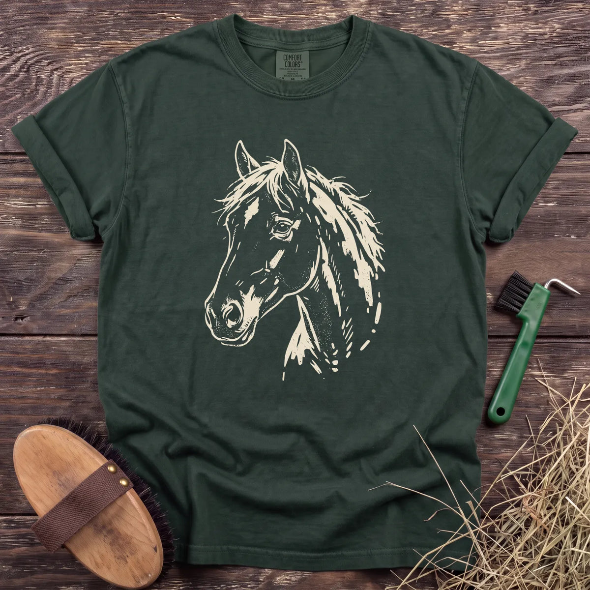 Horse Portrait T-Shirt in Moss [color: Moss]