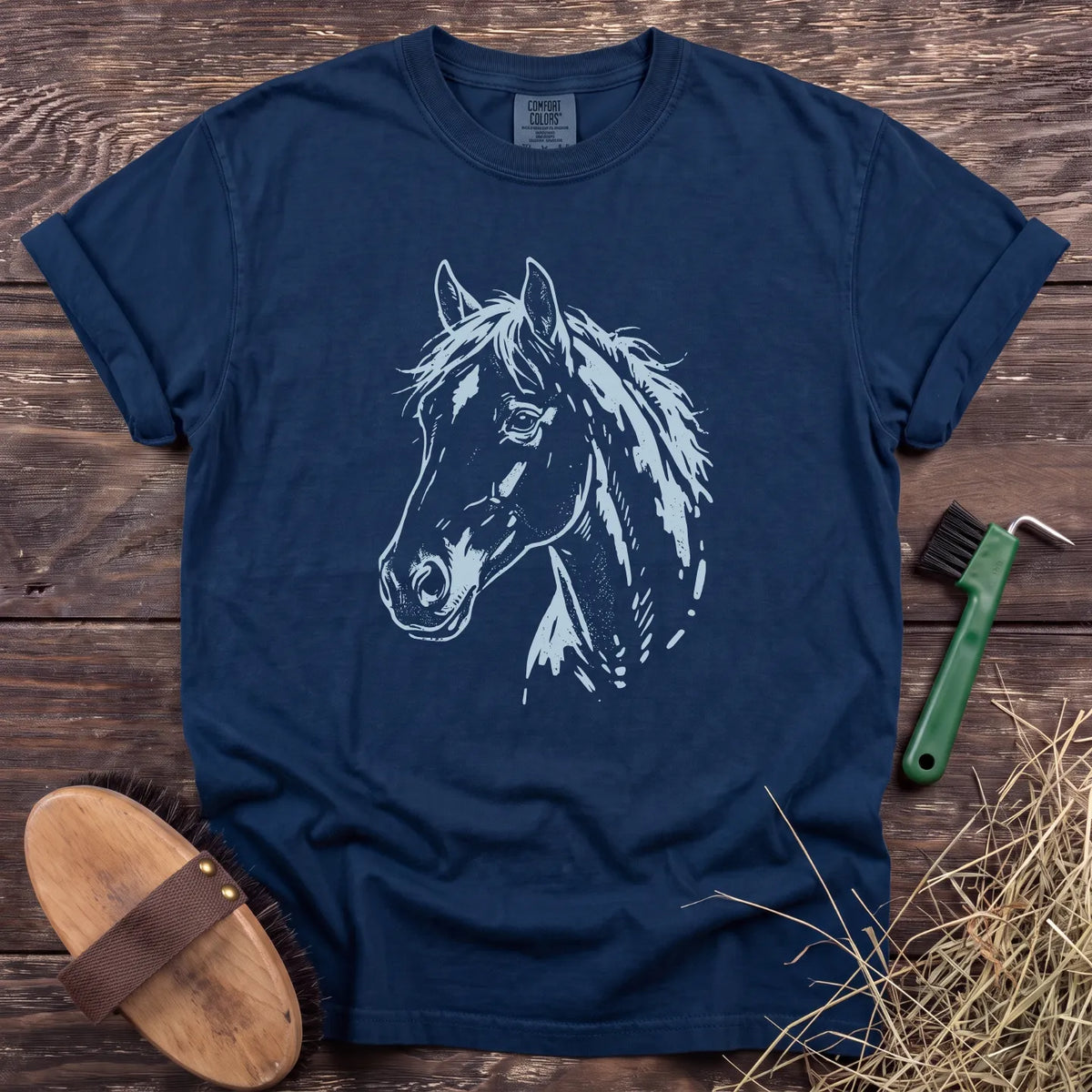 Horse Portrait T-Shirt in Navy [color: Navy]