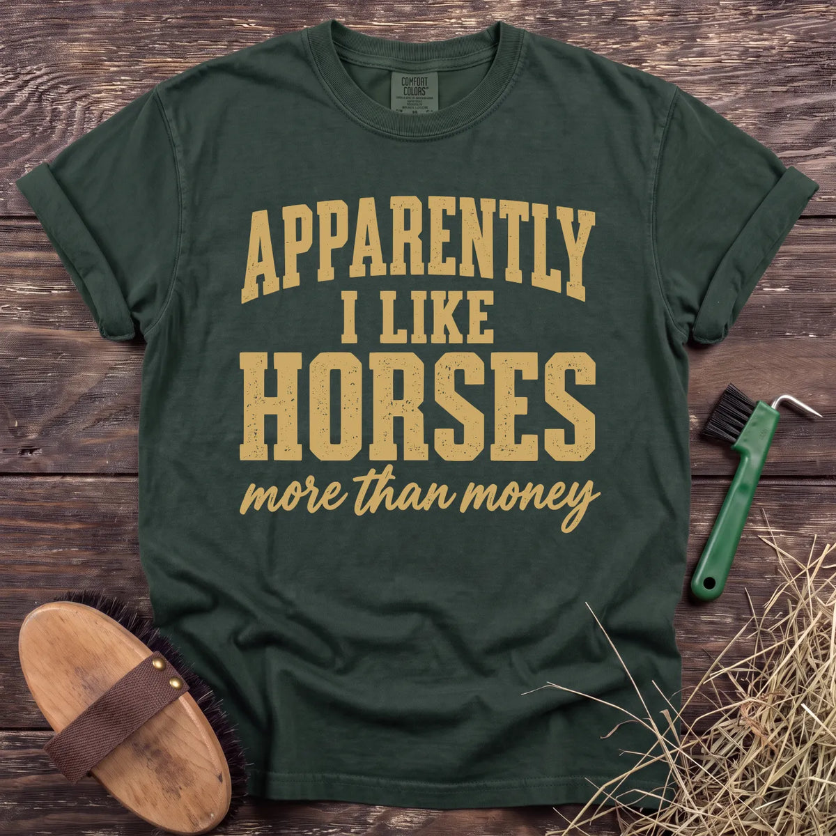 Horses Over Money T-Shirt in Moss [color: Moss]