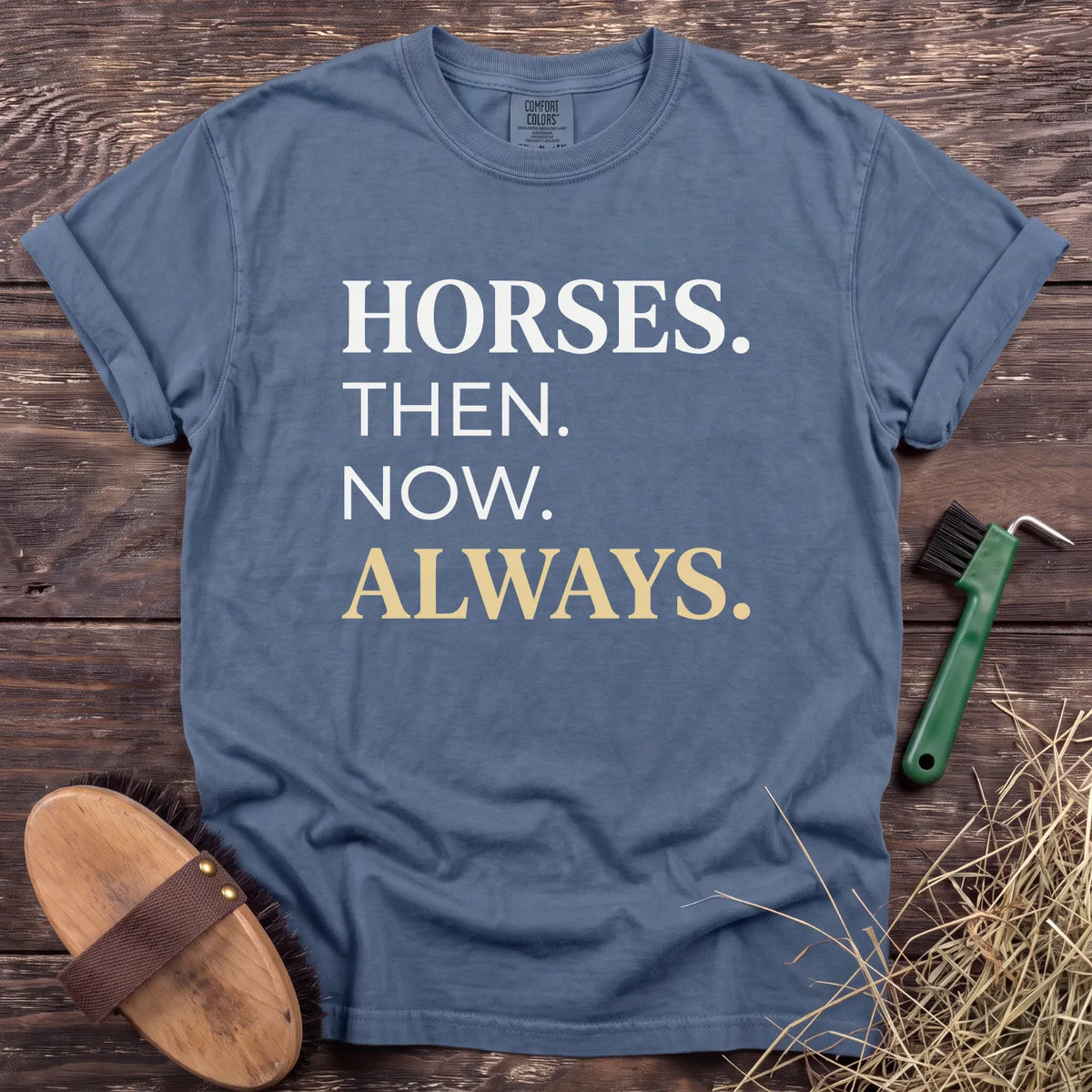 Horses Then Now Always T-Shirt in Blue Jean [color: Blue Jean]
