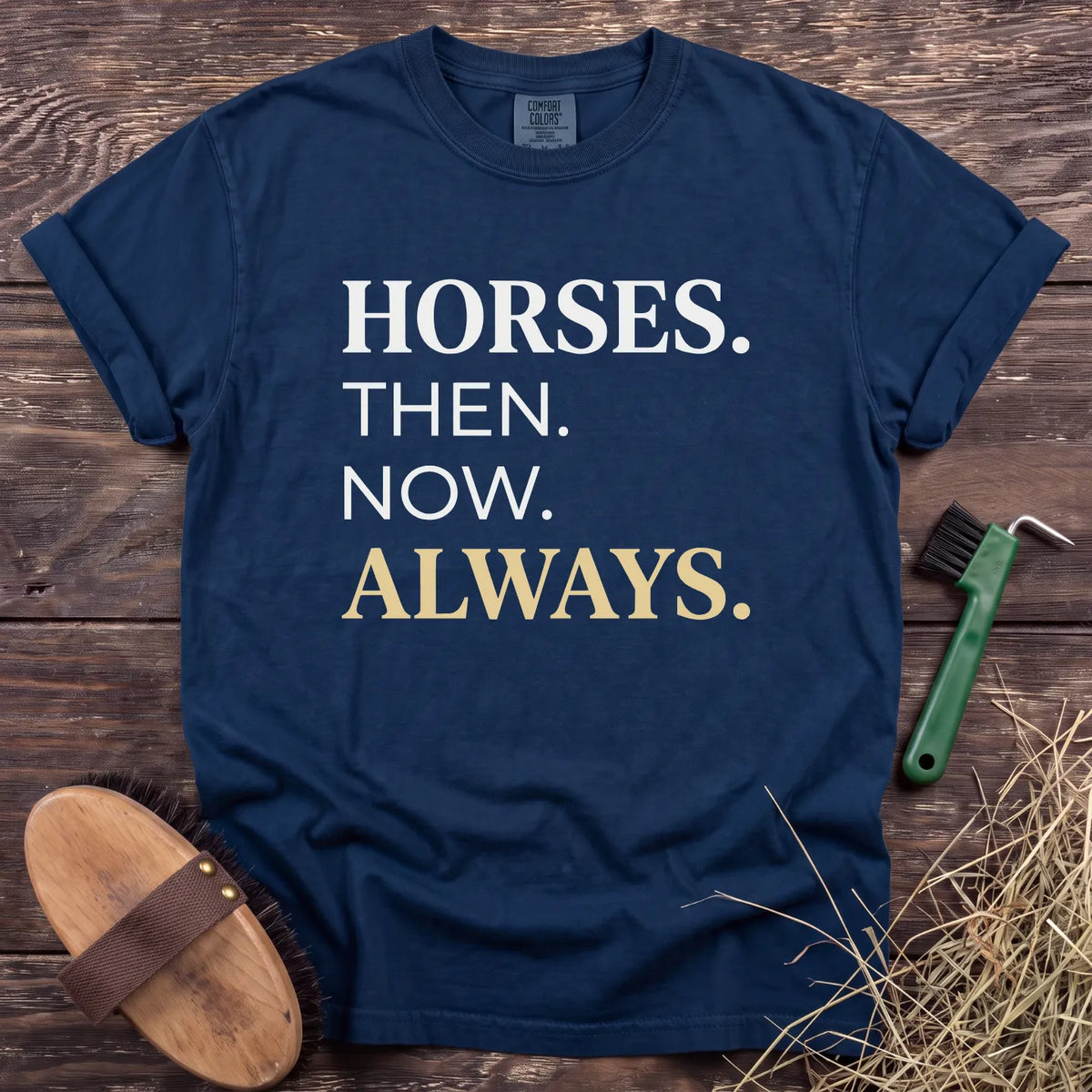 Horses Then Now Always T-Shirt in Navy [color: Navy]